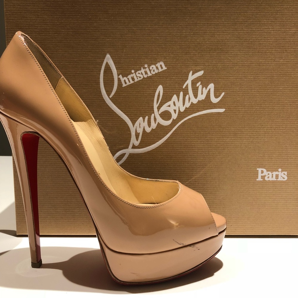 Christian Louboutin Lady Peep Nude Patent Leather- Size 38.5